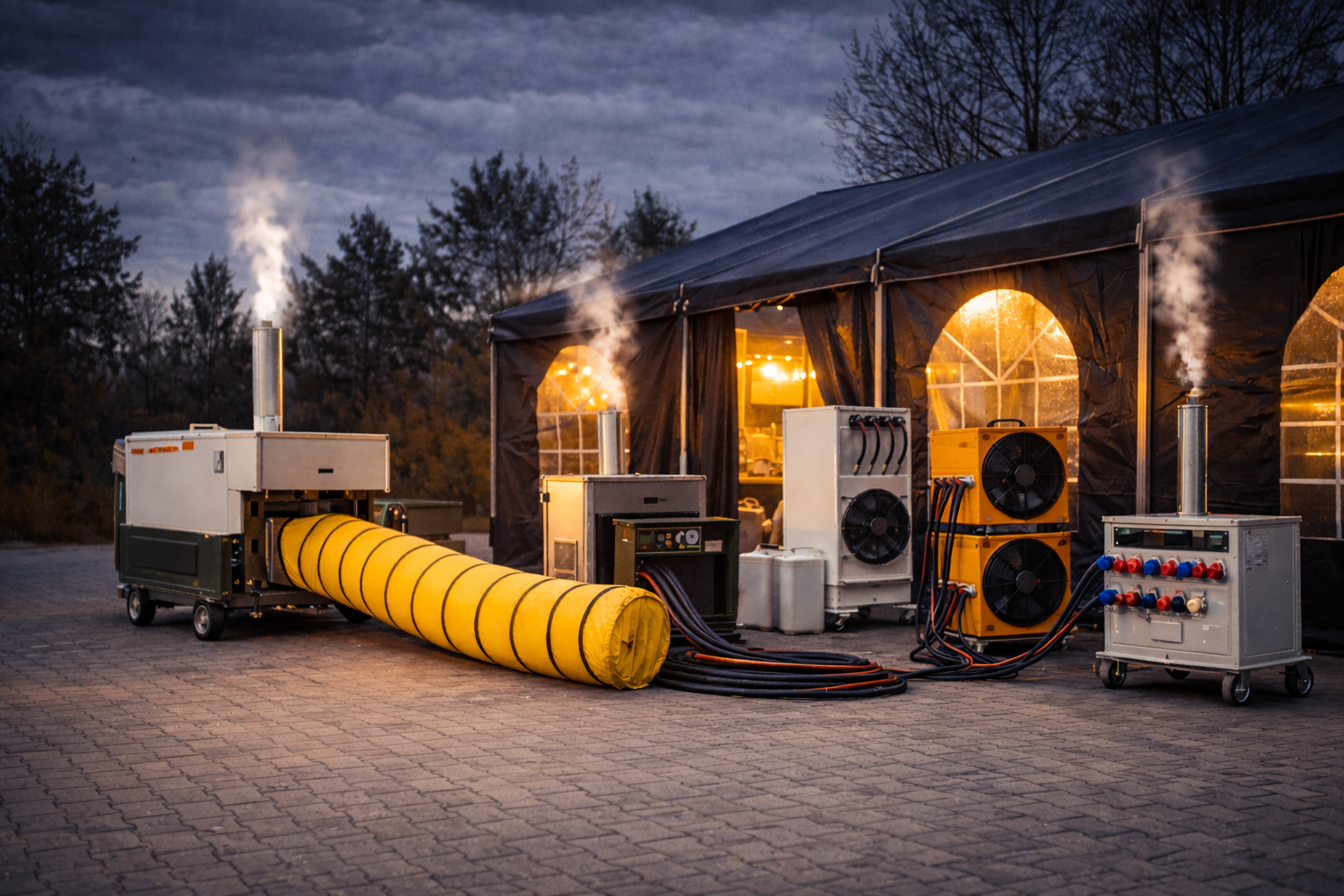 heizgeraete bei daemmerung im freien